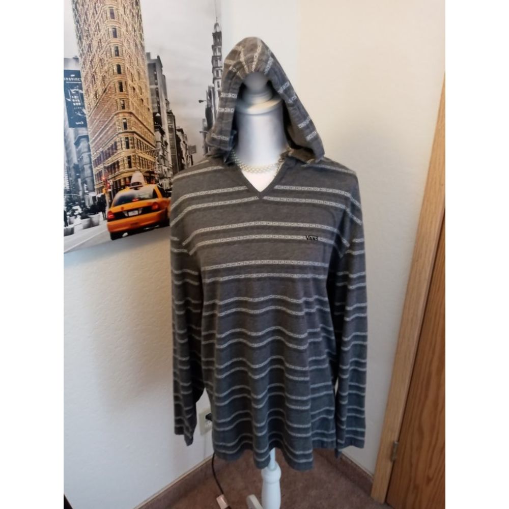 Vans long sleeve Hoodie Grey Stripe Pullover-XL